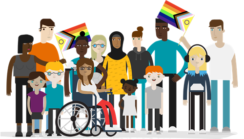 This is a illustration of a group of young people